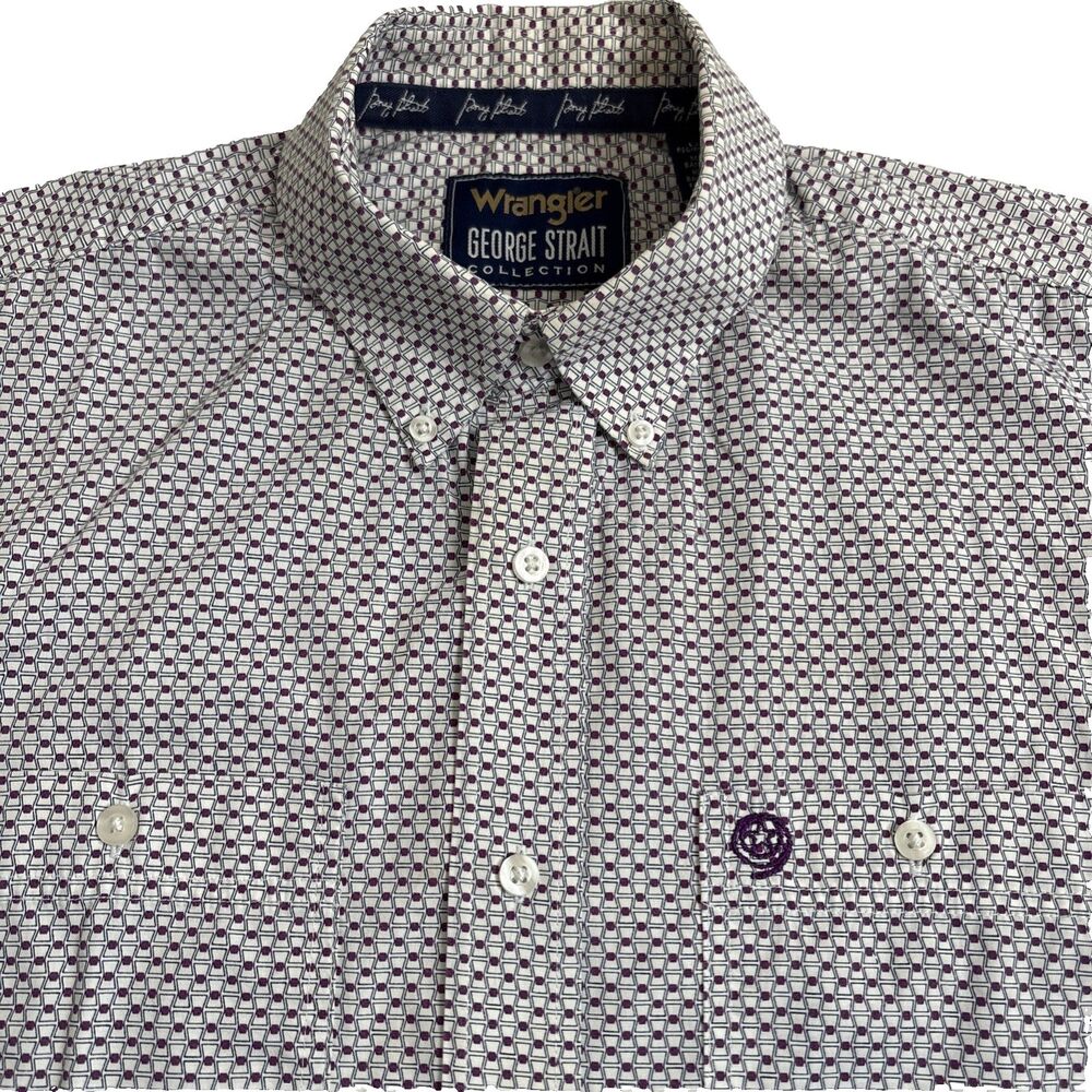 Wrangler George Strait Men’s Western Shirt White and Berry Logo Mens Large